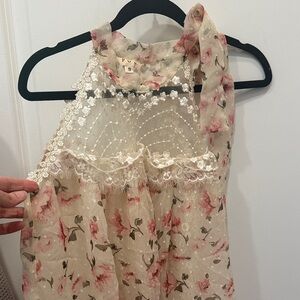 Floral Lace Halter top - Pink on Cream